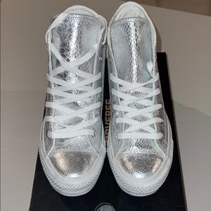 Brand New Silver Croc style high top converse